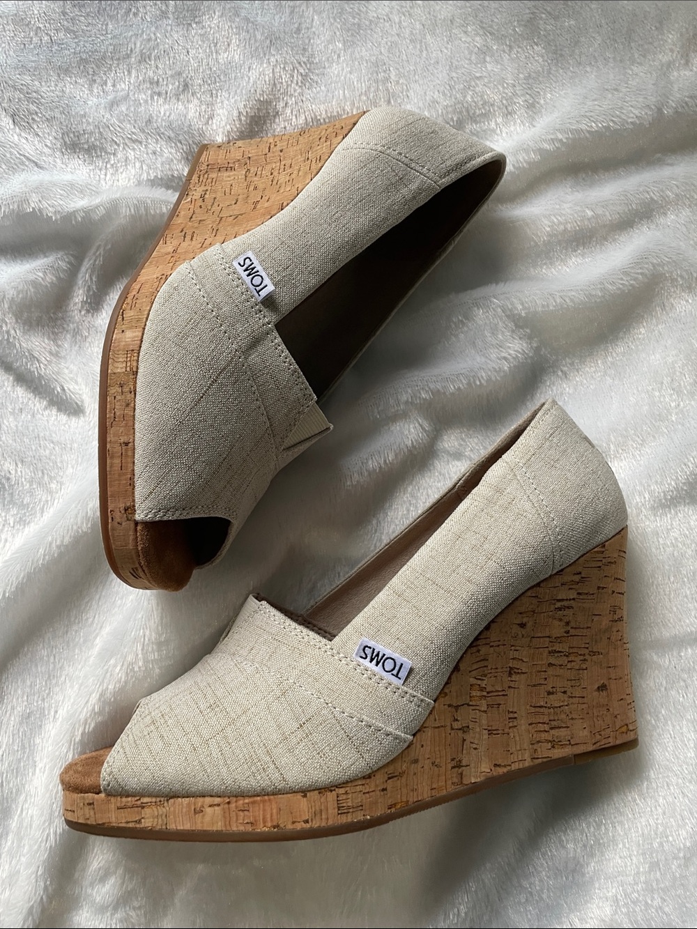 Toms Tan Wedge Sandals with Cork Heel